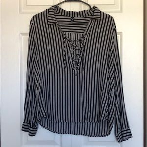 Black and white vertical striped blouse